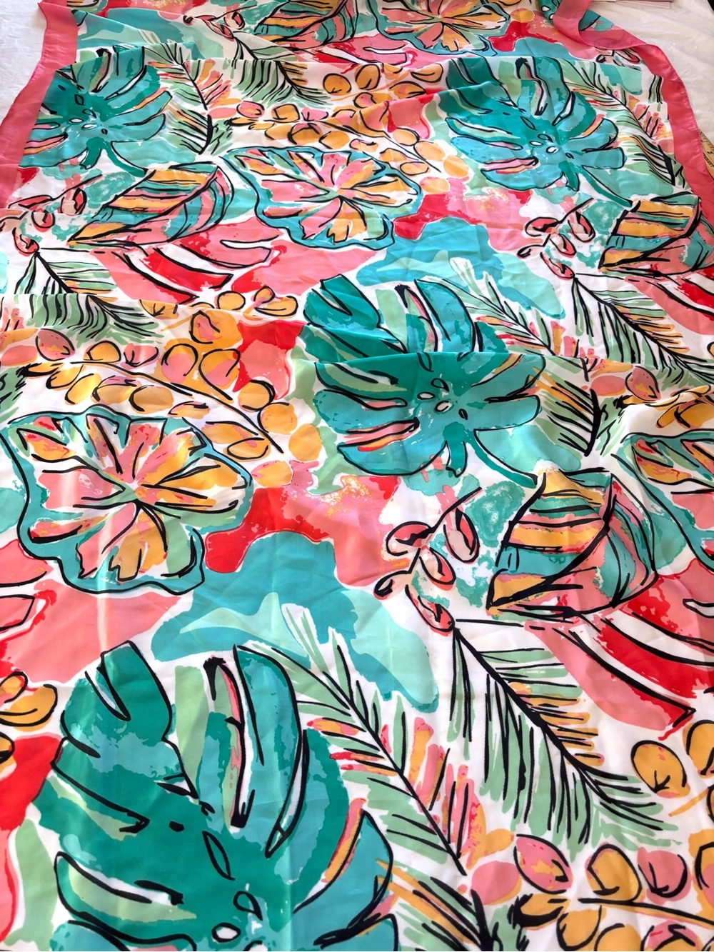 NWT Pretty Persuasions Pink Turquoise Palm Leaf Motif Scarf Wrap 69X35 XL